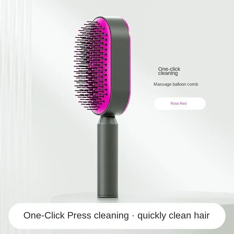 One-Key Self Cleaning Hair Brush – Anti-Static Airbag Massage Comb